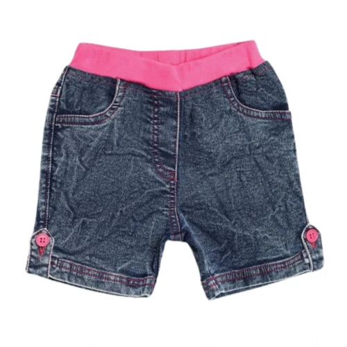 Girl's Denim Lace Inserts Sleeveless Shorts (Blue-Pink)