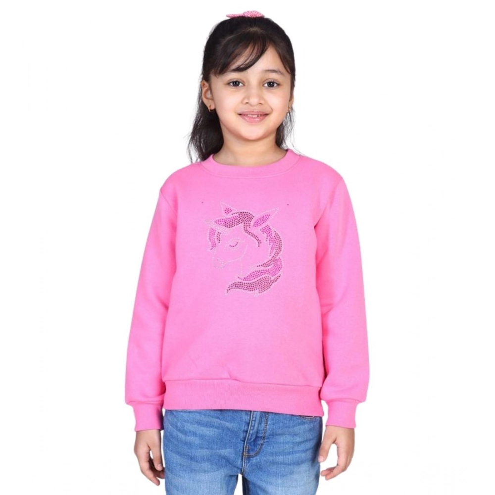 Girl's Fleece Embellished Long Sleeves Sweatshirt (Pink) - Image 2