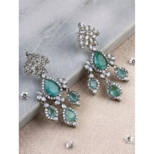 Women's Brass Silver Plated Drop Earrings (Turquoise)