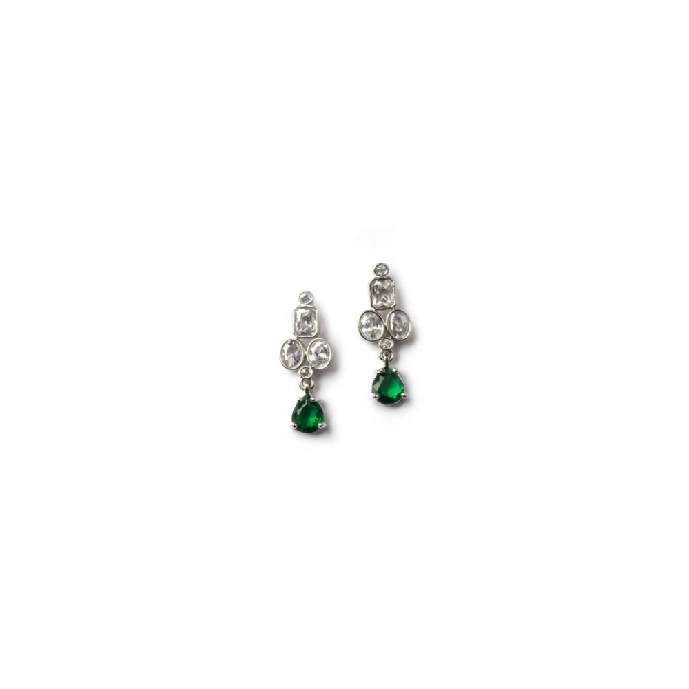 Women's Brass Silver Plated Necklace set (Green) - Image 5