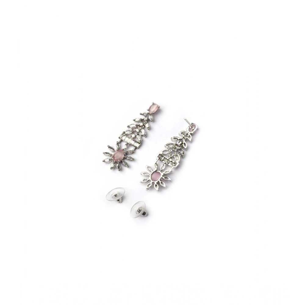 Women's Brass Silver Plated Necklace set (Pink) - Image 4