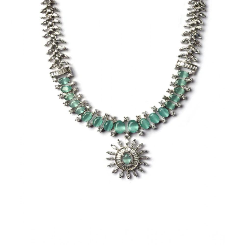 Women's Brass Silver Plated Necklace set (Turquoise) - Image 4