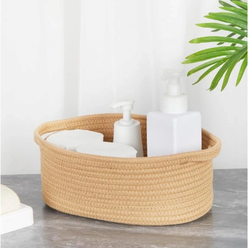 Cotton 2 Pcs 10x7x4 Inch Oval Storage Basket For Clothes (Beige) - Image 3