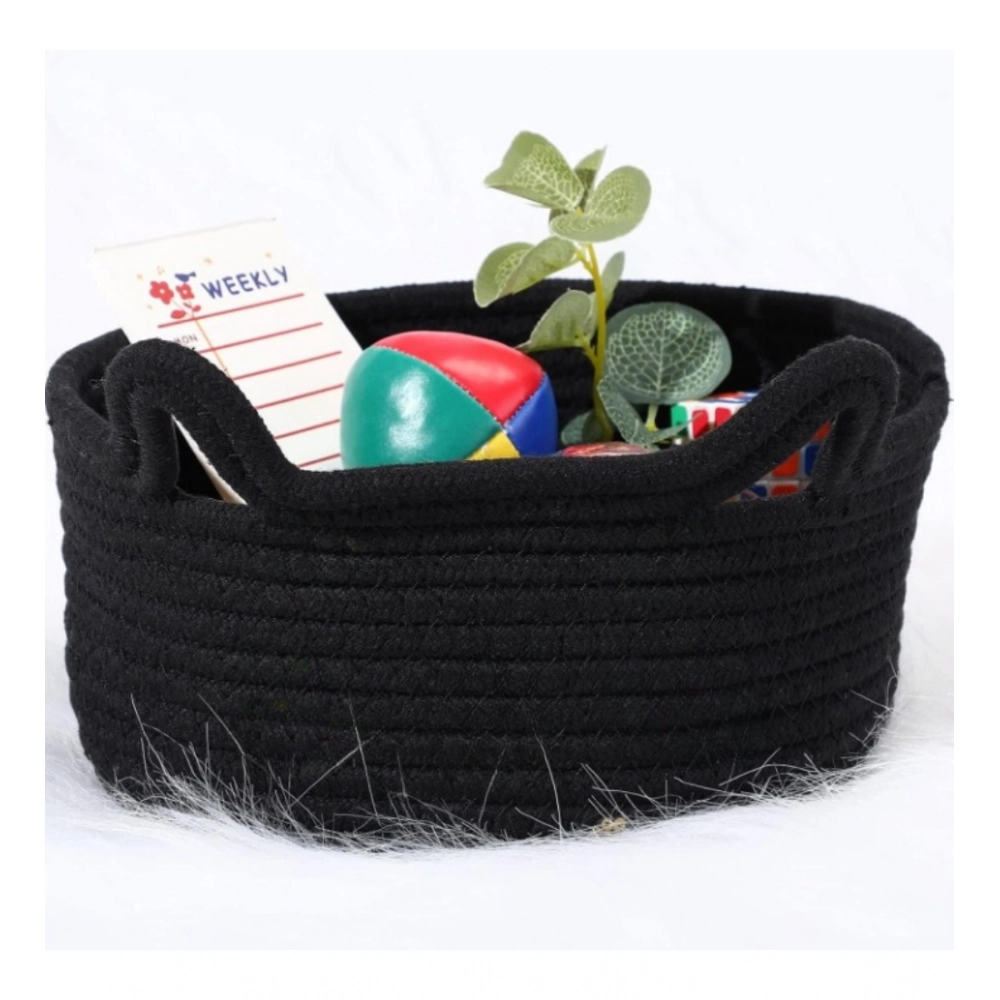 Cotton Pack Of_1 Cat Basket 8x4 Inch Storage Basket For Clothes (Black) - Image 2