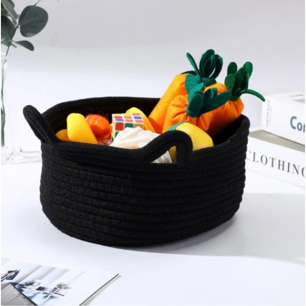 Cotton Pack Of_1 Cat Basket 8x4 Inch Storage Basket For Clothes (Black)