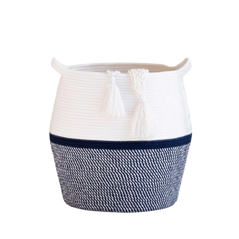 Cotton Matka 14x12 Inch Storage Basket For Clothes With Out Lid (Gray-White) - Image 2