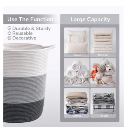Cotton Pack Of_1 12x14 Inch Laundry Storage Basket For Clothes (Multicolor)