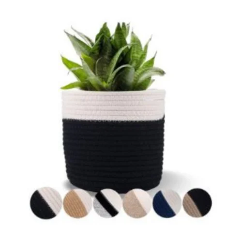 Cotton Flower Pot With Out Lid (White-Black)