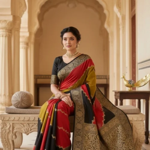 Women's Dola Silk Embellished Saree With Unstitched Blouse 5.5Mtr (Multicolor)