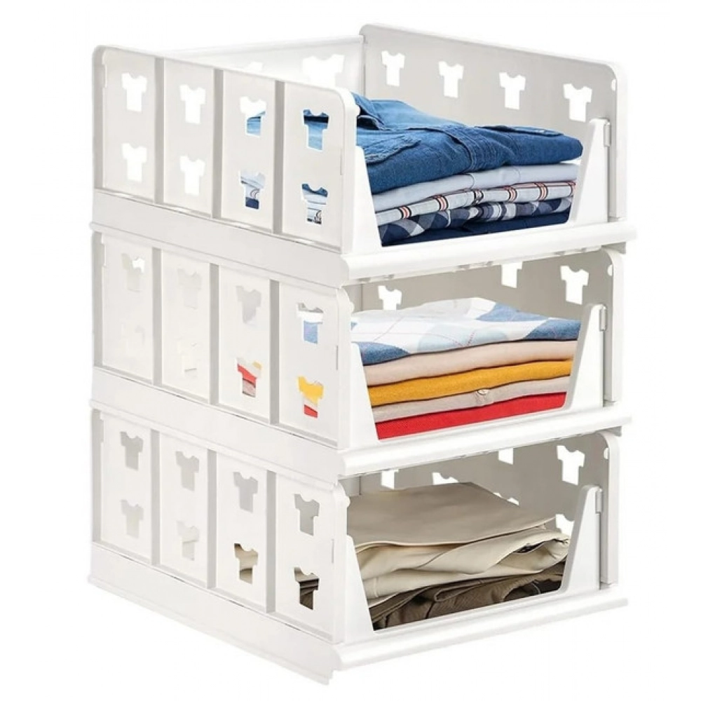 Pack of 1 Plastic Foldable Stackable Storage Organizer (White) - Image 7