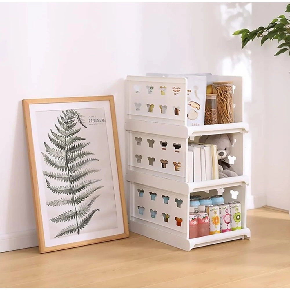 Pack of 1 Plastic Foldable Stackable Storage Organizer (White) - Image 9