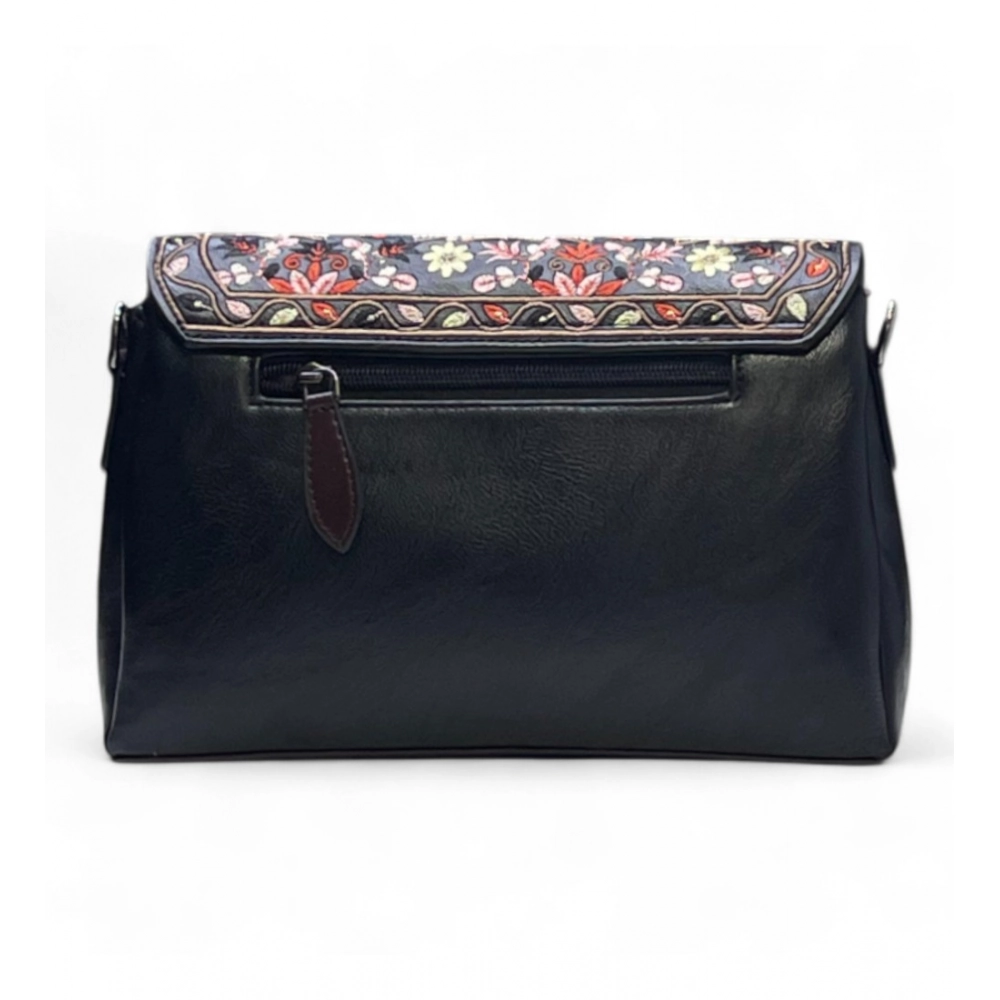 Women's Polyurethane Floral Embroidered Crossbody Sling Bag with Adjustable & Removable Strap (Black) - Image 7