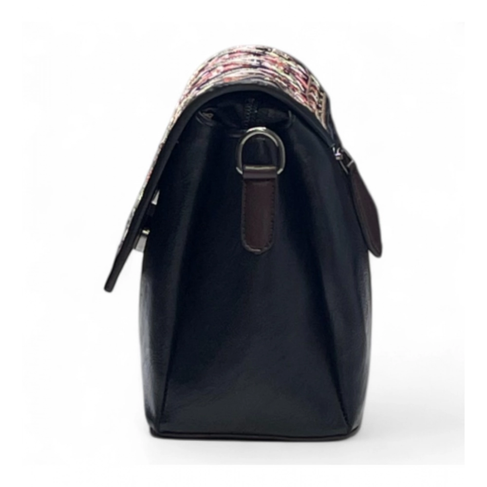 Women's Polyurethane Floral Embroidered Crossbody Sling Bag with Adjustable & Removable Strap (Black) - Image 6