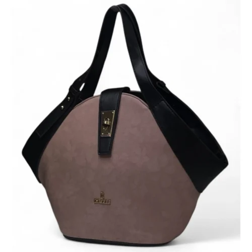 Women's Polyurethane Floral Printed Hexagonal Satchel Handbag with Adjustable Strap (Purple)