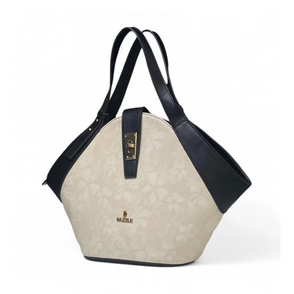 Women's Polyurethane Floral Printed Hexagonal Satchel Handbag with Adjustable Strap (White) - Image 5