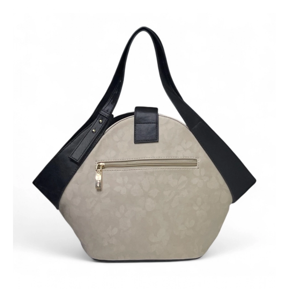 Women's Polyurethane Floral Printed Hexagonal Satchel Handbag with Adjustable Strap (White) - Image 2