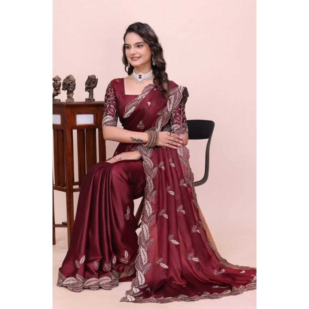 Women's Georgette Embroidered Saree With Unstitched Blouse 5.5Mtr (Maroon)