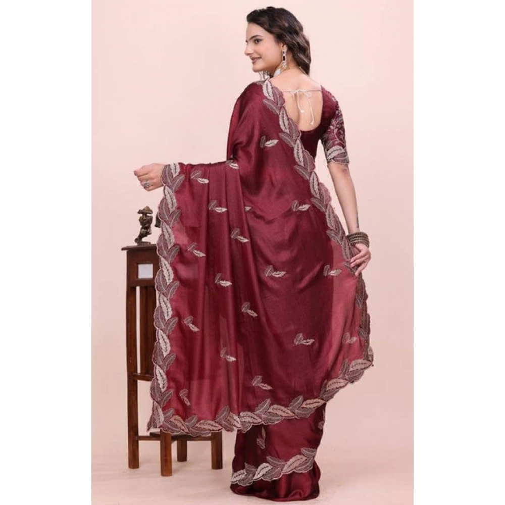 Women's Georgette Embroidered Saree With Unstitched Blouse 5.5Mtr (Maroon) - Image 4