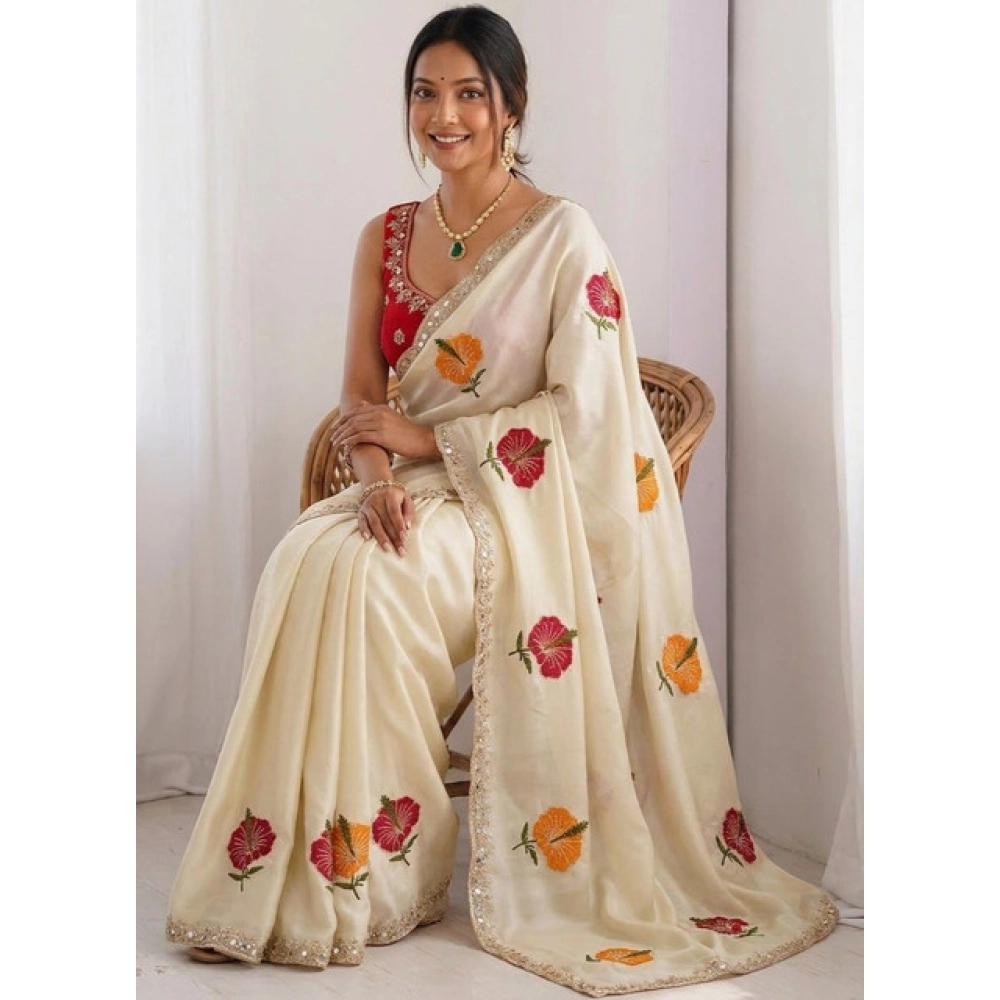 Women's Georgette Embellished Saree With Unstitched Blouse 5.5Mtr (Beige)