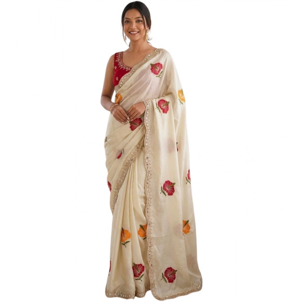 Women's Georgette Embellished Saree With Unstitched Blouse 5.5Mtr (Beige) - Image 2