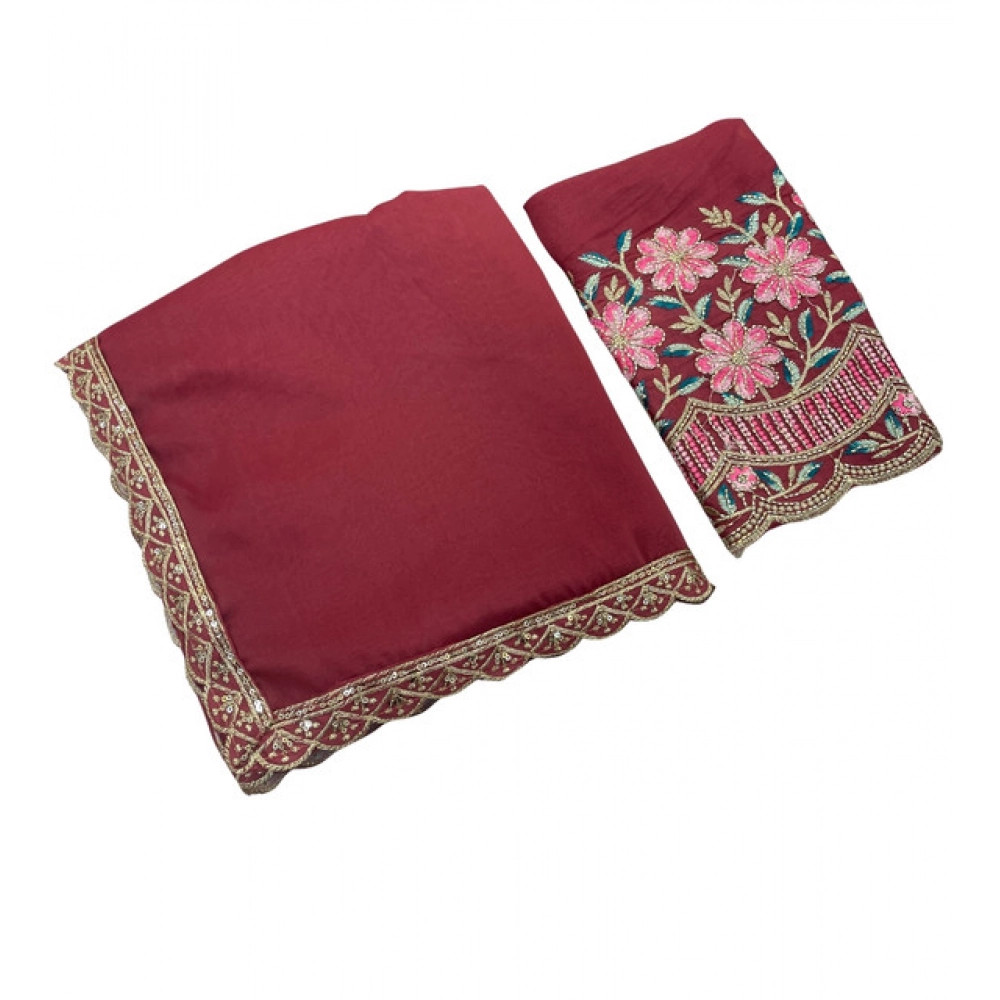 Women's Georgette Embellished Saree With Unstitched Blouse 5.5Mtr (Maroon) - Image 2