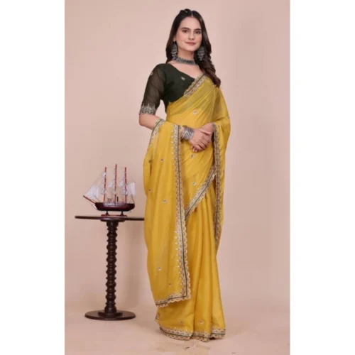 Women's Georgette Embellished Saree With Unstitched Blouse 5.5Mtr (Yellow)