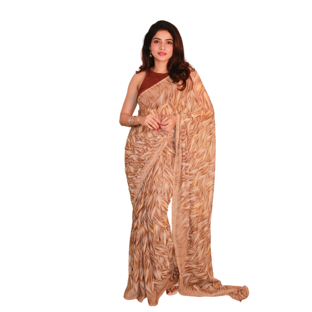 Women's Georgette Printed Saree With Unstitched Blouse 5.5Mtr (Brown) - Image 2