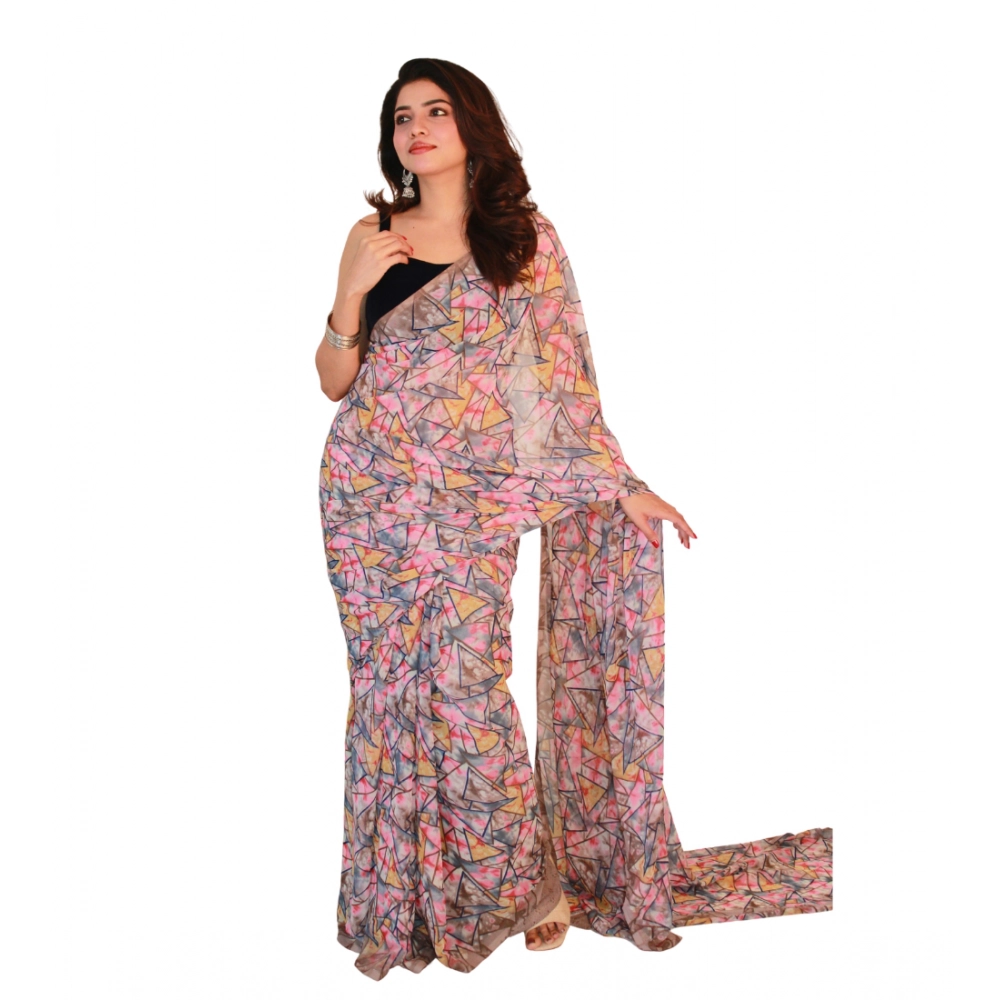 Women's Georgette Printed Saree With Unstitched Blouse 5.5Mtr (Multicolor) - Image 2