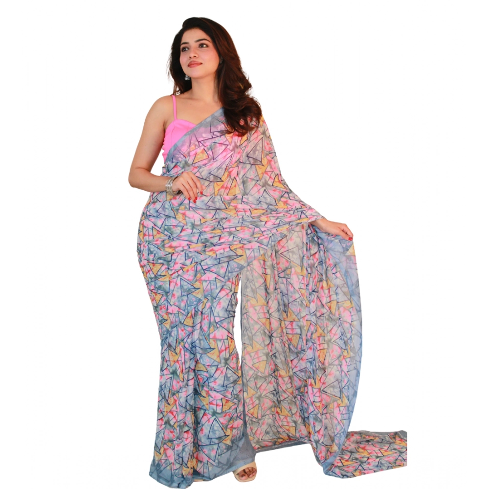 Women's Georgette Printed Saree With Unstitched Blouse 5.5Mtr (Multicolor) - Image 2