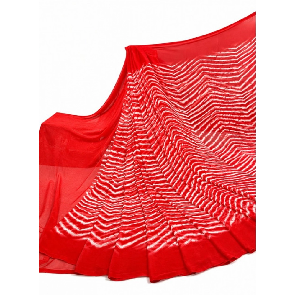 Women's Georgette Printed Saree With Unstitched Blouse 5.5Mtr (Red)