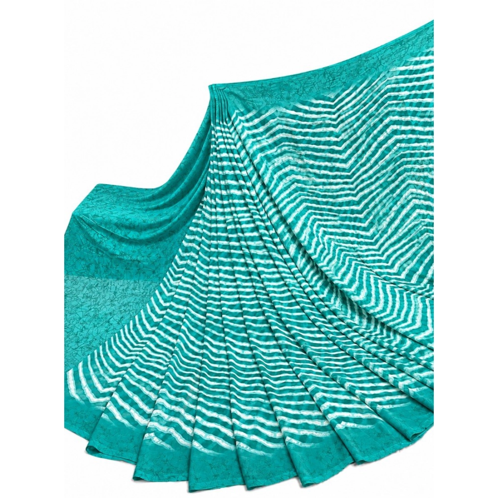 Women's Georgette Printed Saree With Unstitched Blouse 5.5Mtr (Teal)