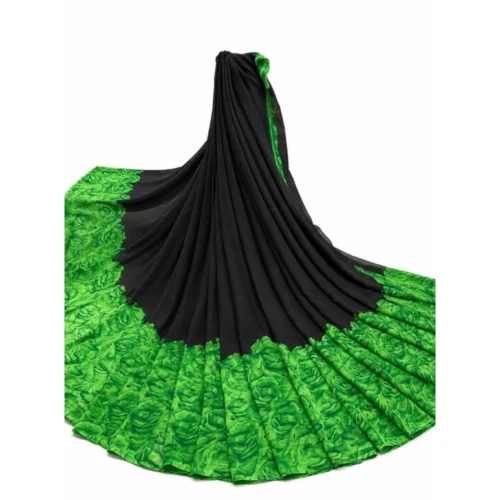 Women's Georgette Printed Saree With Unstitched Blouse 5.5Mtr (Black-Green)