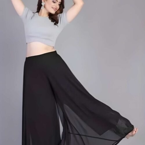 Women's Pack of 1 Georgette Solid High Rise Wide Leg Flared Palazzo with Elastic Waist (Black)
