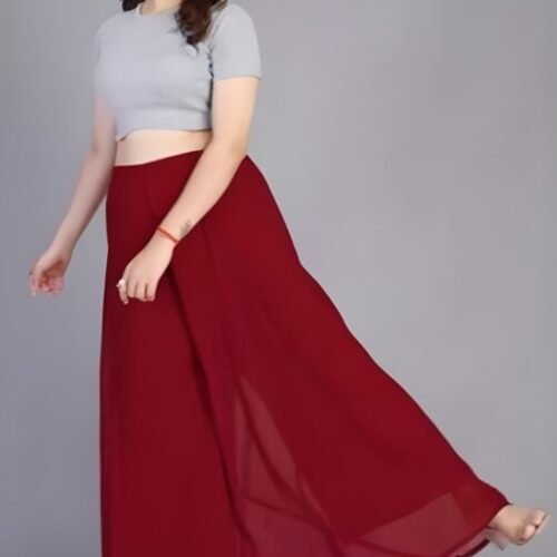 Women's Pack of 1 Georgette Solid High Rise Wide Leg Flared Palazzo with Elastic Waist (Maroon)