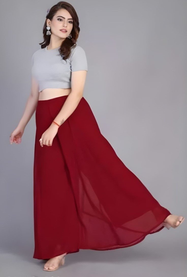 Women's Pack of 1 Georgette Solid High Rise Wide Leg Flared Palazzo with Elastic Waist (Maroon)