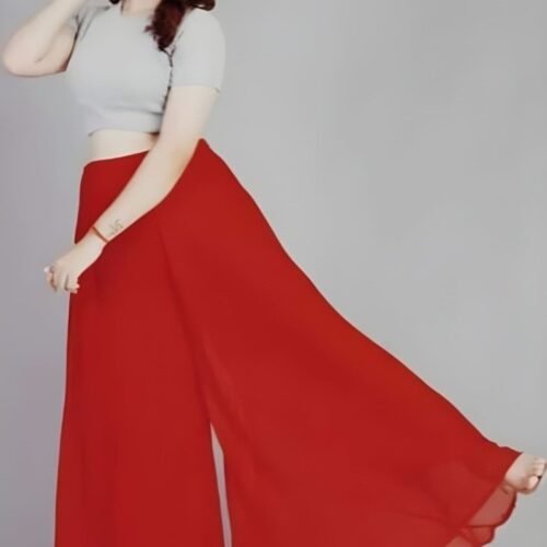 Women's Pack of 1 Georgette Solid High Rise Wide Leg Flared Palazzo with Elastic Waist (Red)