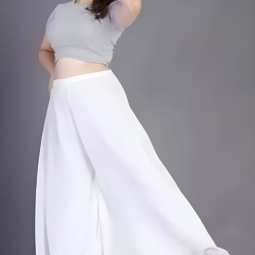 Women's Pack of 1 Georgette Solid High Rise Wide Leg Flared Palazzo with Elastic Waist (White)