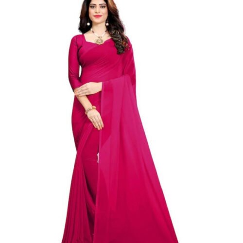Women's Georgette Solid Saree With Unstitched Blouse 5.5Mtr (Pink)