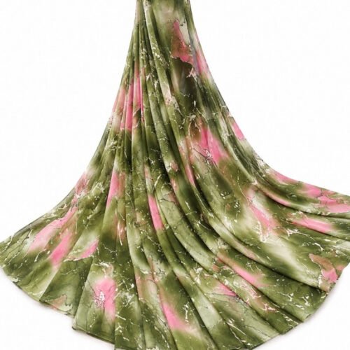 Women's Georgette Printed Saree With Unstitched Blouse 5.5Mtr (Mehendi-Pink)