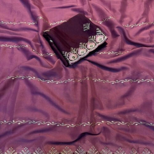 Women's Georgette Embroidered Saree With Unstitched Blouse 5.5Mtr (Pink)