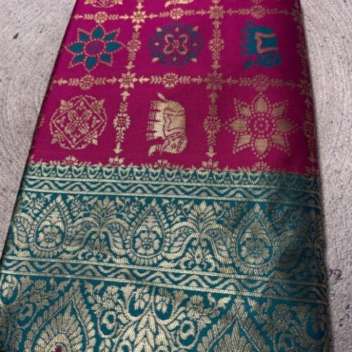 Women's Jacquard Printed Saree With Unstitched Blouse 5.5Mtr (Magenta)