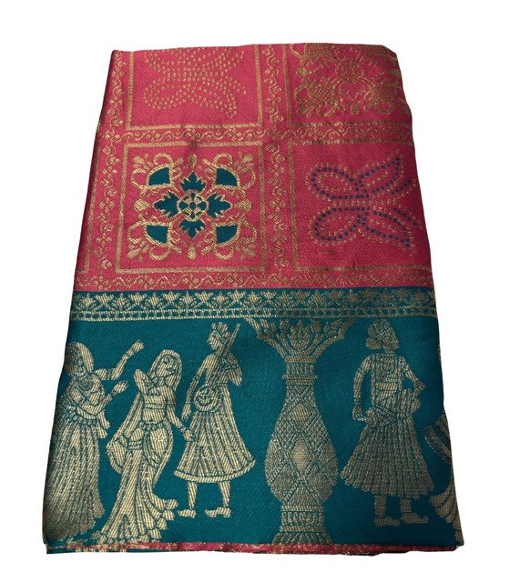 Women's Jacquard Printed Saree With Unstitched Blouse 5.5Mtr (Pink) - Image 2