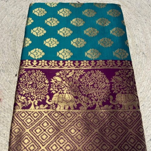 Women's Jacquard Printed Saree With Unstitched Blouse 5.5Mtr (Turquoise)