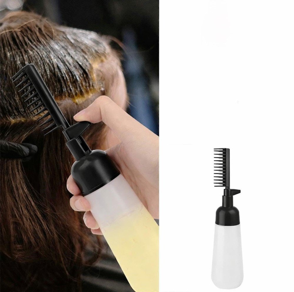 Plastic Root Comb Hair Dye Applicator Bottle (Black)