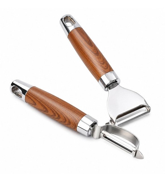 Stainless Steel-Wood 2 pieces set Vegetable Peeler Sets (Silver) - Image 2