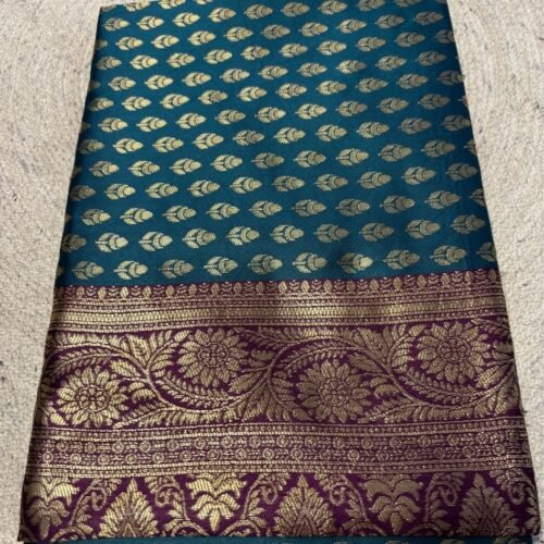 Women's Jacquard Printed Saree With Unstitched Blouse - 5.5 Mtr (Teal-Purple)
