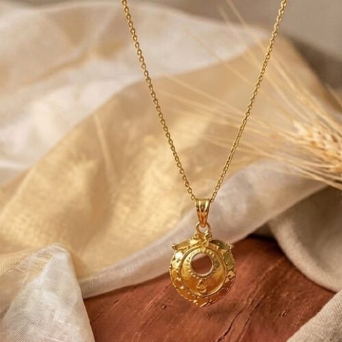 Women's Pack of 2 Brass Gold Plated Ornate Circular Pendant Necklace (Gold)-PID68263
