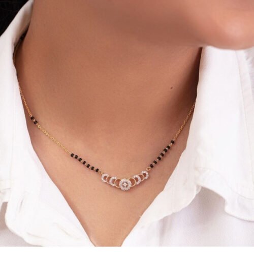 Women's Brass Gold Plated Crescent Moon AD Mangalsutra (Multicolor)-PID68288