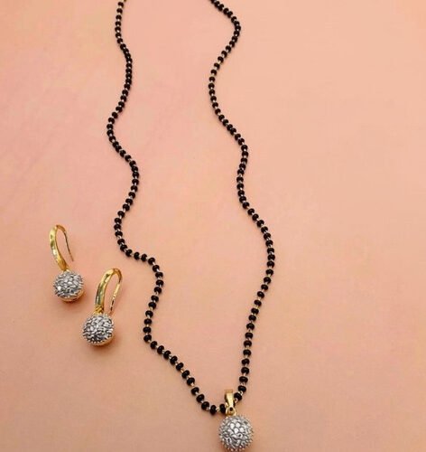 Women's Brass Gold Plated AD Ball Mangalsutra Set (Multicolor)-PID68291