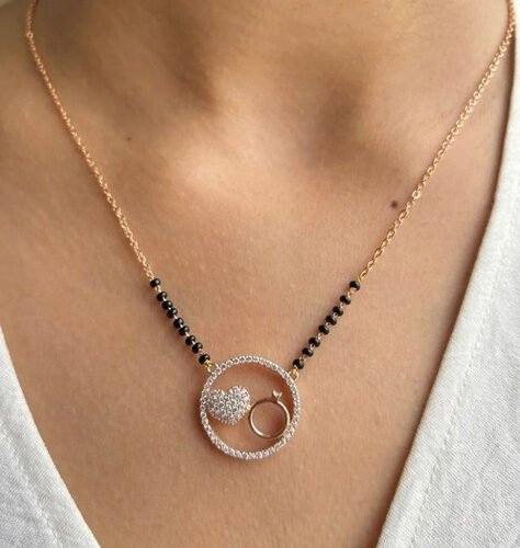 Women's Brass Gold Plated Heart & Ring AD Mangalsutra (Multicolor)-PID68294